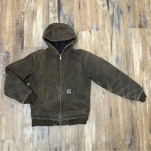Vintage Y2K Carhartt jacket quilted lining dark brown distressed